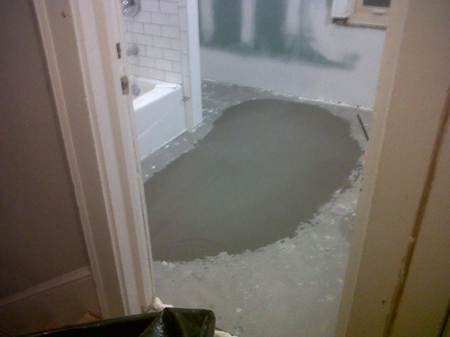 self leveling concrete put on the bathroom floor.