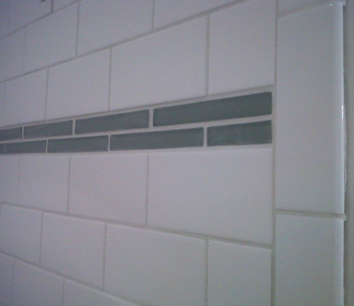 Close up of shower tiles