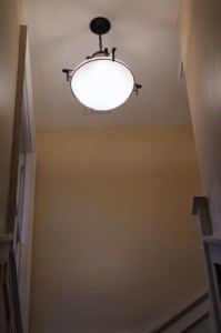 Chandelier version of hallway light. Converting a light into a chandelier.